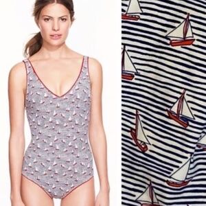 J. Crew Sail Away Nautical Novelty Print Vintage Preppy One Piece Swimsuit